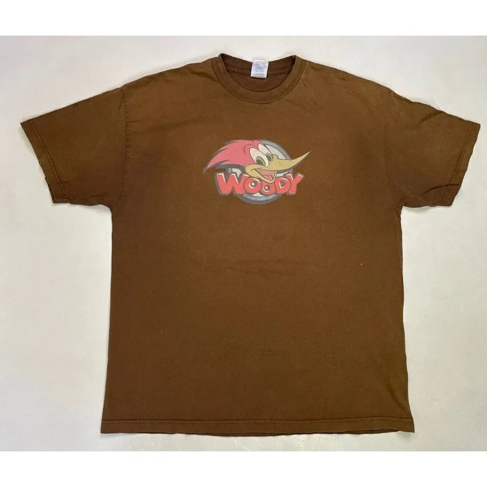 VINTAGE Woody Woodpecker Graphic T-shirt Men XL Brown Short Sleeve Faded
